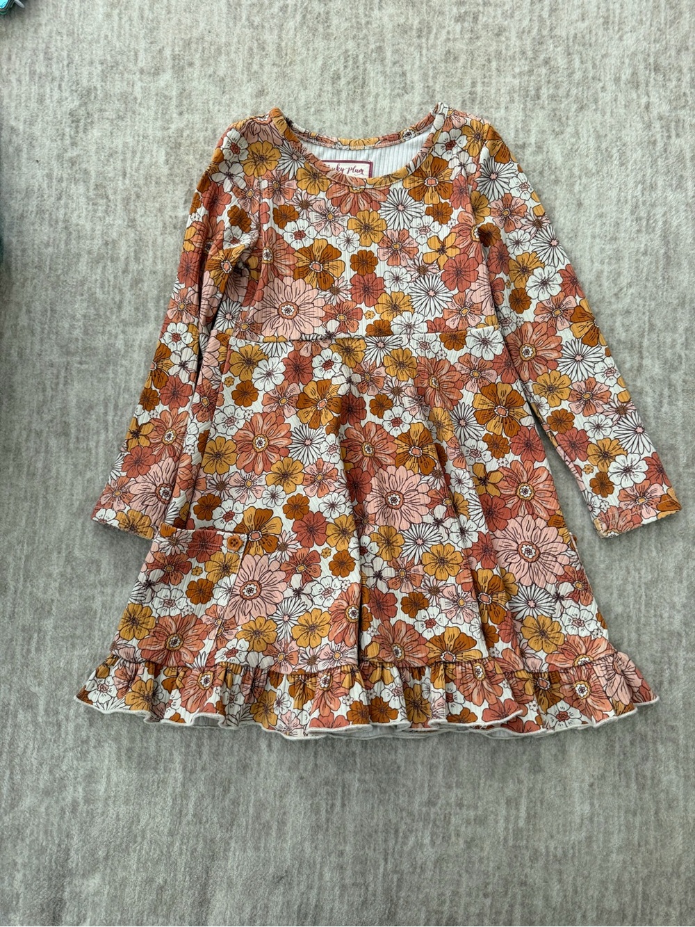 cheeky plum Floral Ruffle-Hem Long Sleeve Dress - Pink & Mustard